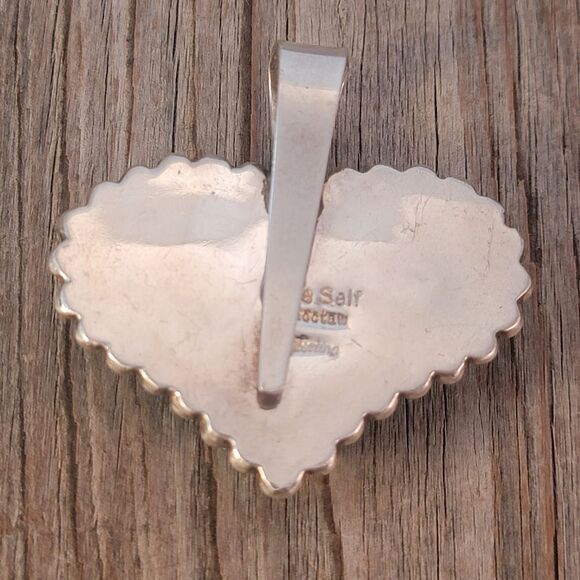 Choctaw Gale Self Beaded Wide Heart Turquoise Pendant - Picture 5 of 8